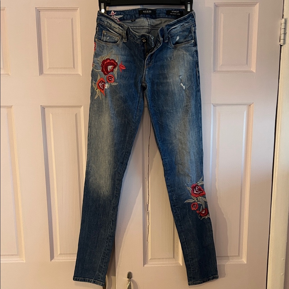 Guess Blue Jeans with Red Embroidery